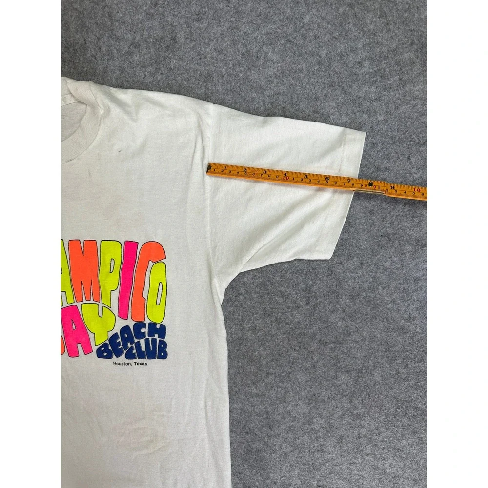 Screen Stars Tampico Bay Beach Club T-Shirt Large White Vintage Lifeguard‎ Tee